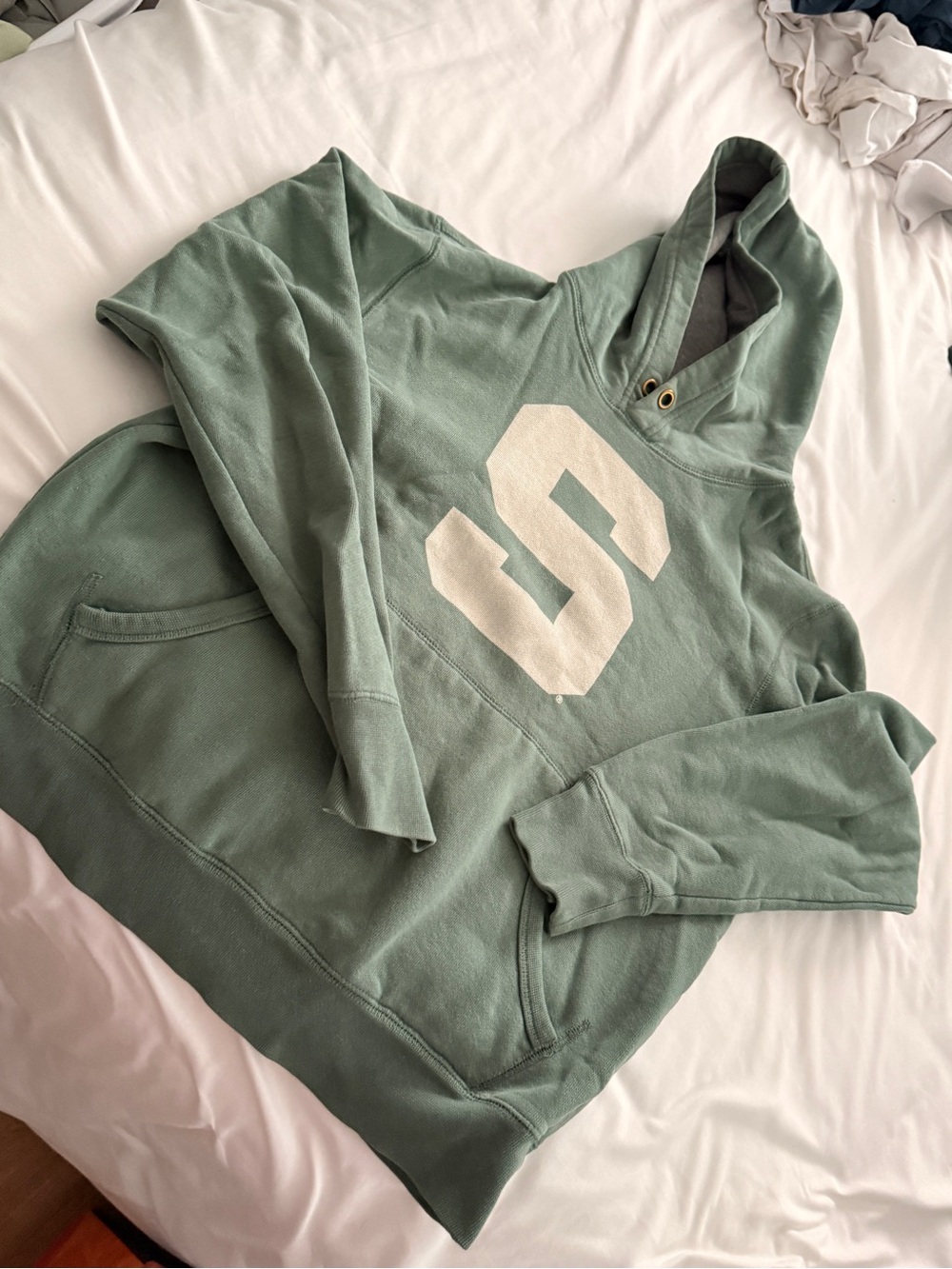 Green Hoodie with White Graphic 'S'